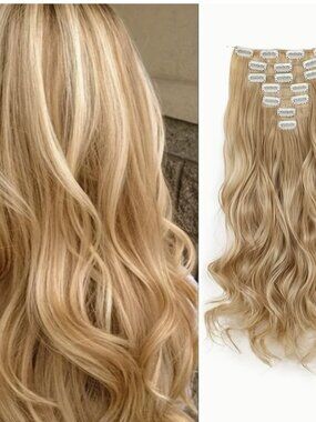 Wavy Clip-in Blonde Hair Extensions Synthetic